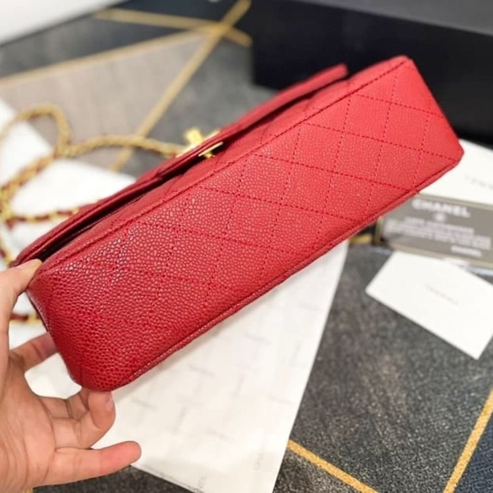 Chanel Classic Medium Flap Red And Gold 25Cm