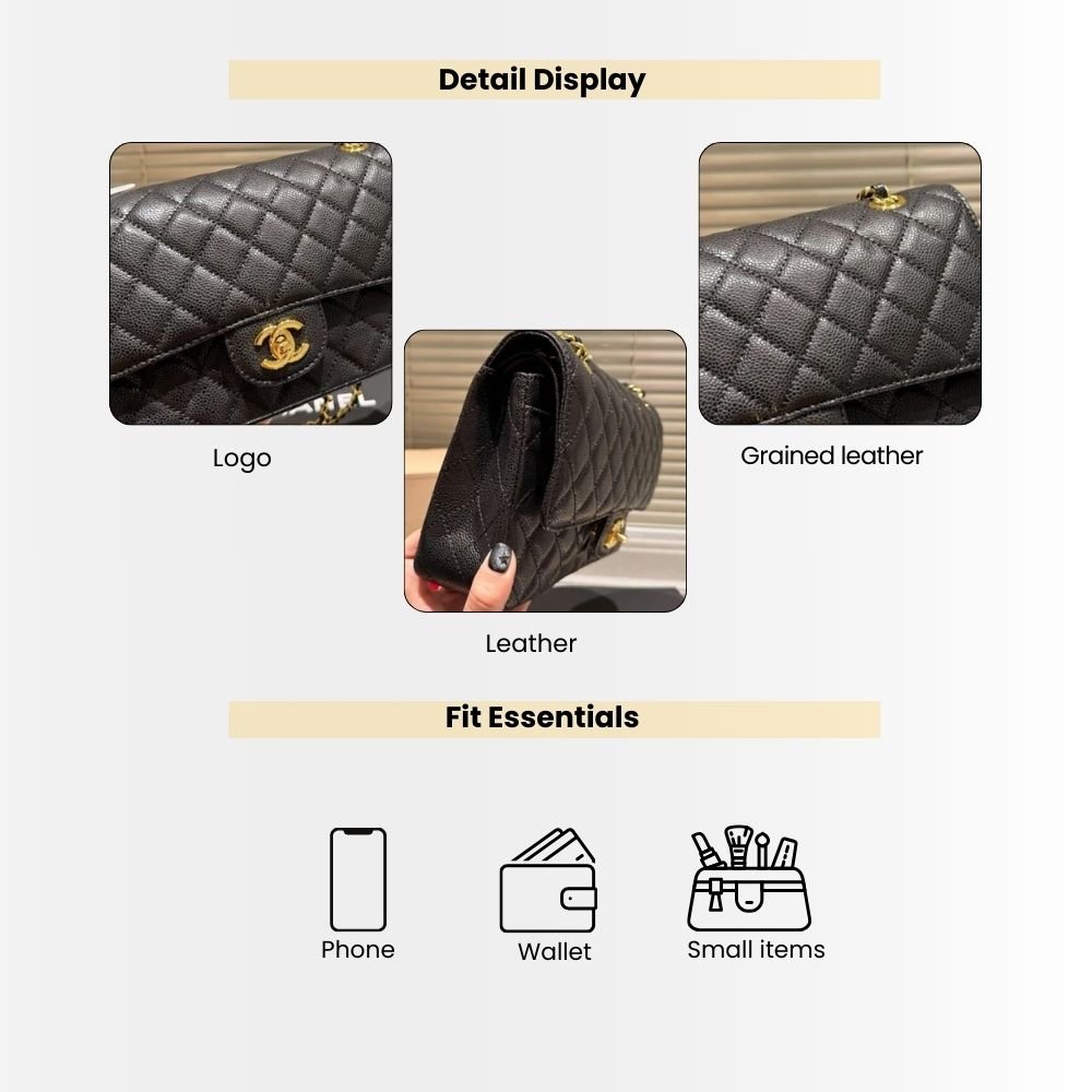 Chanel Classic Medium Handbag Grained And Gold Tone Metal Black 25Cm A01113 Y01864 C3906