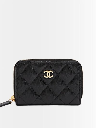 Chanel Classic Zipped Coin Purse Wallet Gold Tone Metal Black 11Cm AP0216 Y01588 C3906