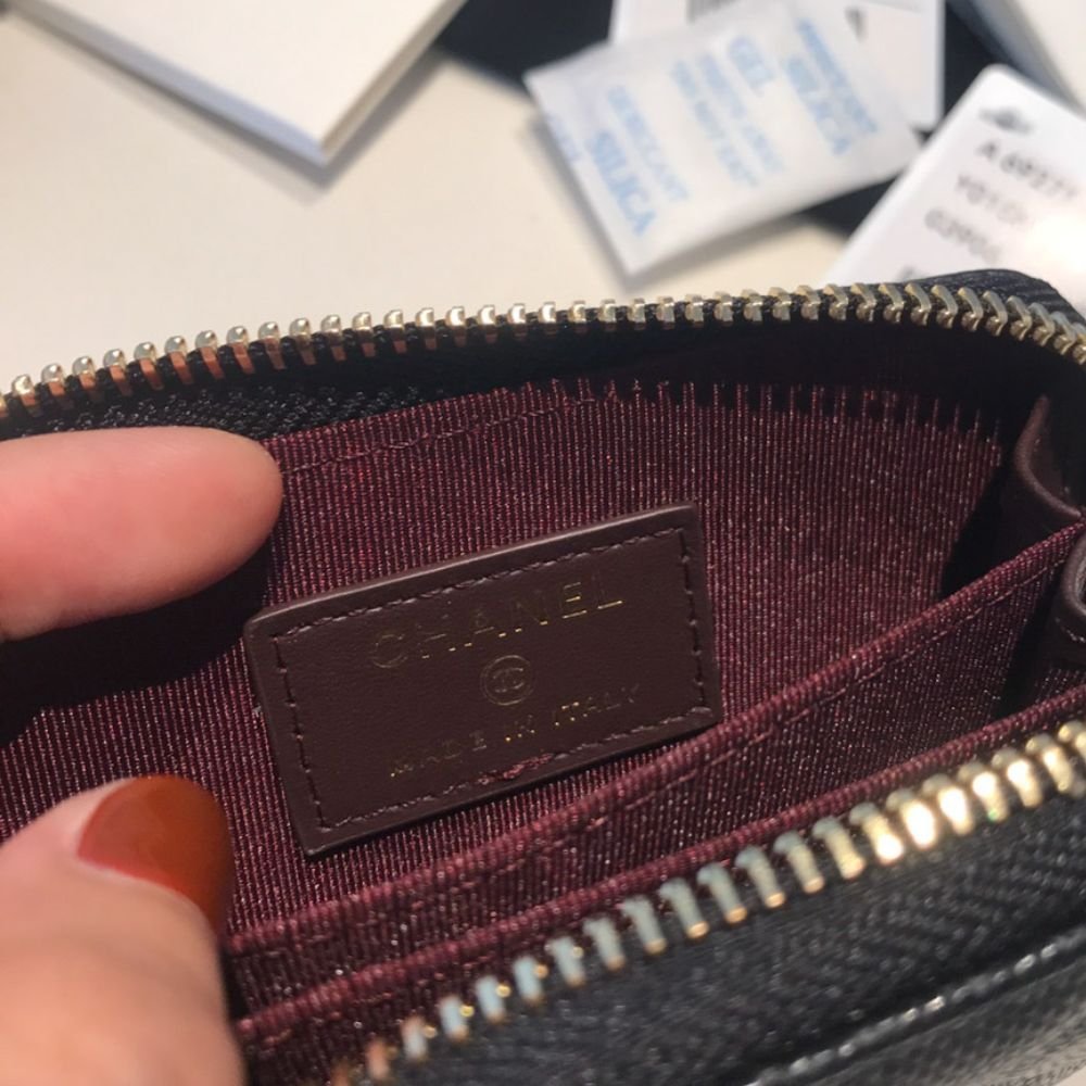 Chanel Classic Zipped Coin Purse Wallet Gold Tone Metal Black 11Cm AP0216 Y01588 C3906