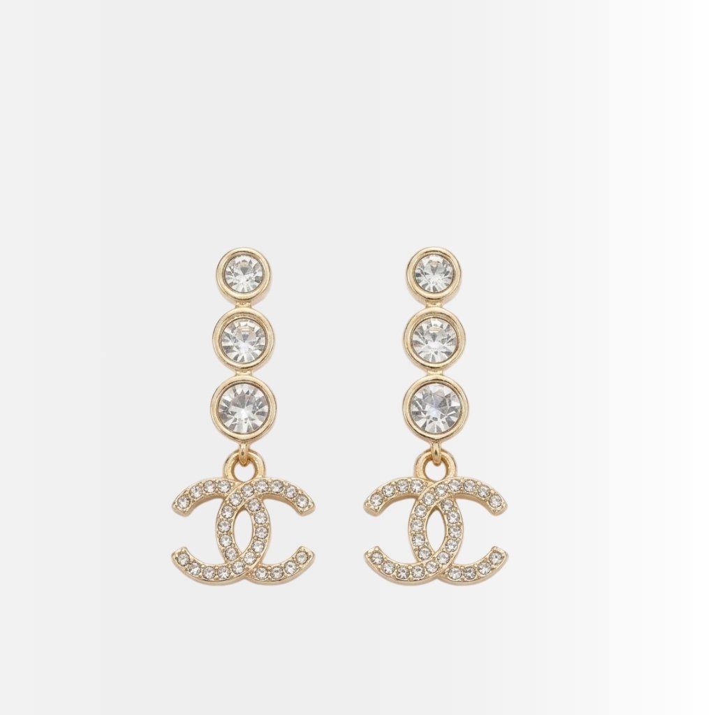 Chanel Crystal CC Drop Earrings Gold