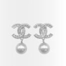 Chanel Crystal Pearl Drop Earrings Silver