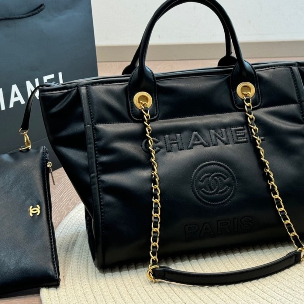 Chanel Deauville Medium Shopping Bag Paris Heritage Black 39Cm