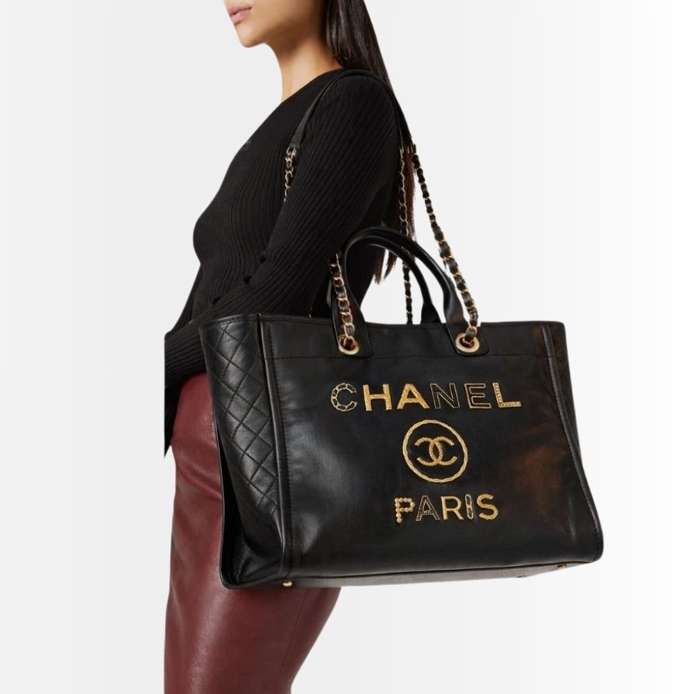 Chanel Deauville Medium Shopping Bag Paris Heritage Black 39Cm