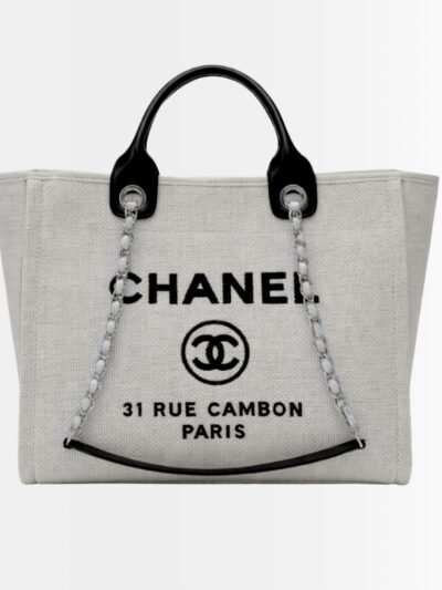 Chanel Deauville Medium Shopping Tote Bag Olive Beige 39Cm