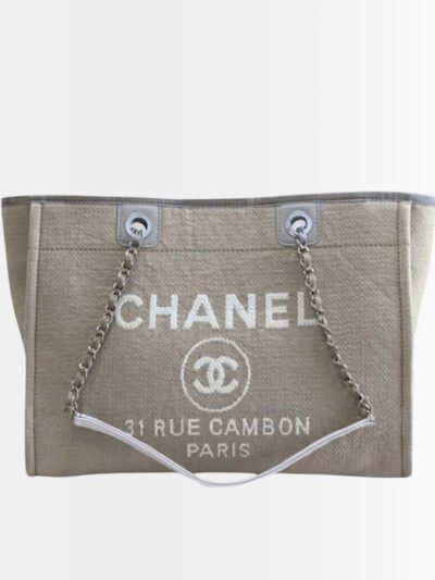 Chanel Deauville Shopping Canvas Tote Bag Grey 33Cm A67001