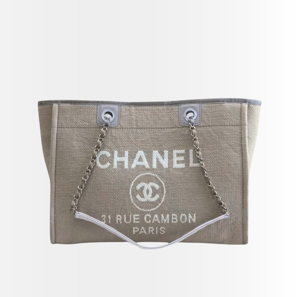 Chanel Deauville Shopping Canvas Tote Bag Grey 33Cm A67001