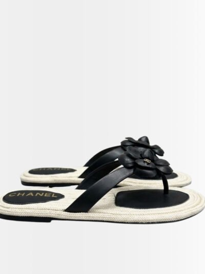 Chanel Flip Flops With Camellia Black