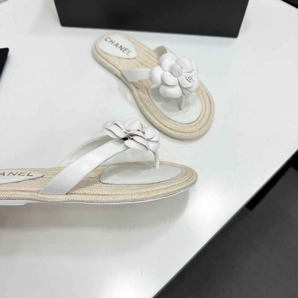 Chanel Flip Flops With Camellia White