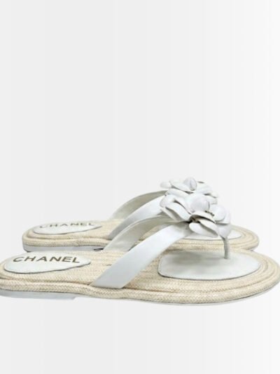 Chanel Flip Flops With Camellia White