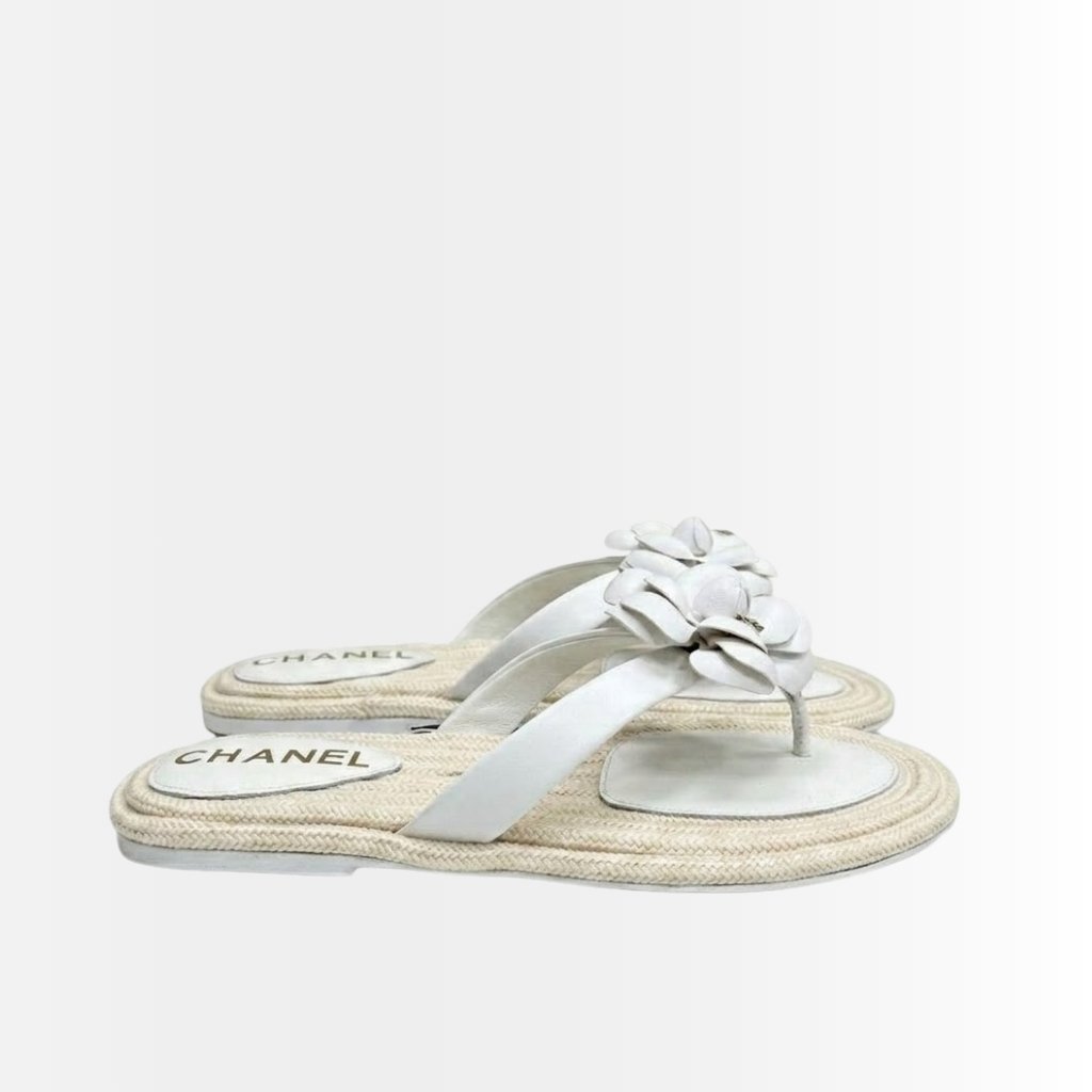 Chanel Flip Flops With Camellia White