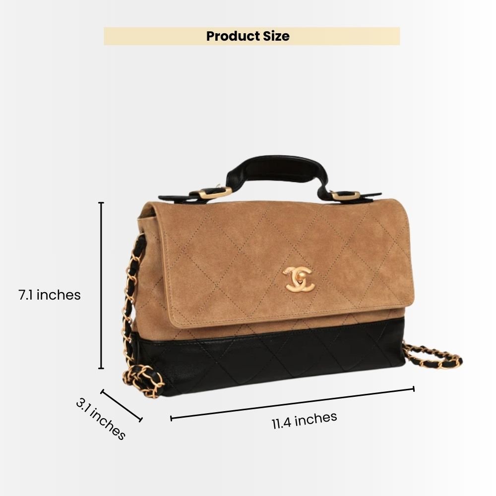 Chanel Large Flap Bag With Top Handle Shiny And Gold Tone Metal Brown Black 29Cm AS5637 B20827 U1536