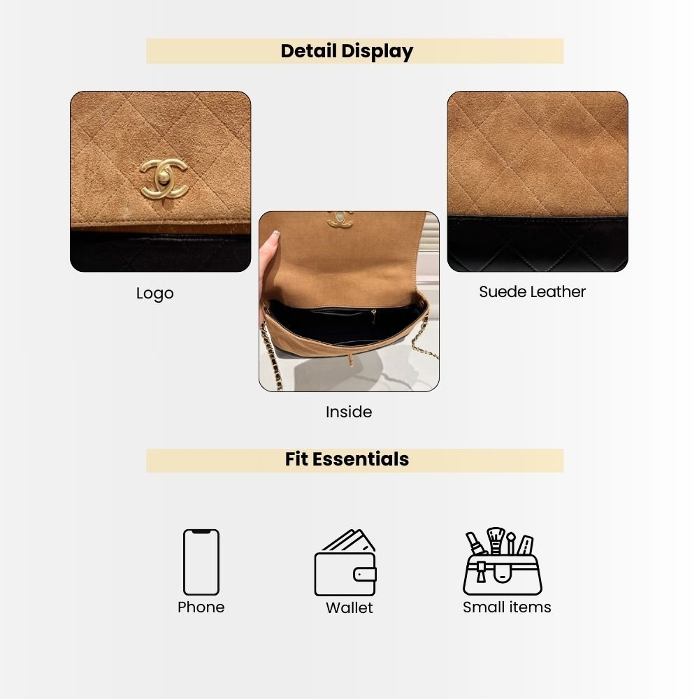 Chanel Large Flap Bag With Top Handle Shiny And Gold Tone Metal Brown Black 29Cm AS5637 B20827 U1536