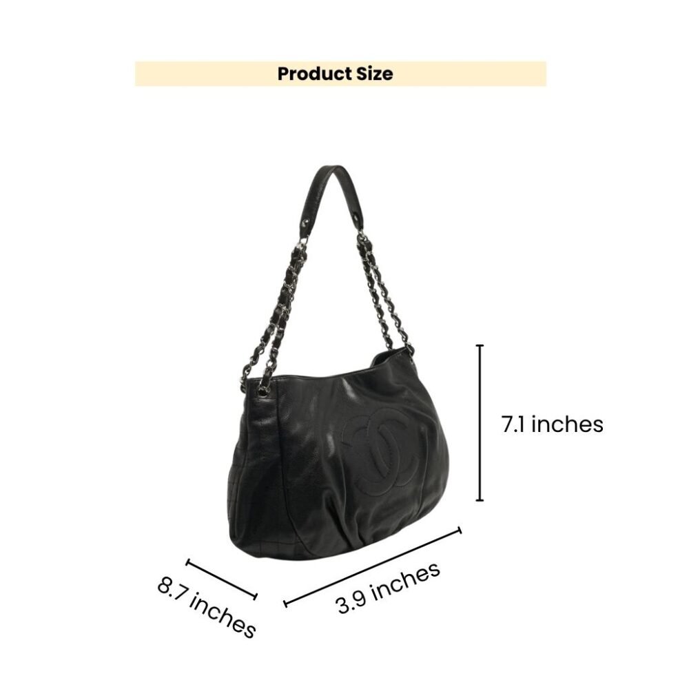 Chanel Large Hobo Bag Black Leather Chain Strap 36Cm