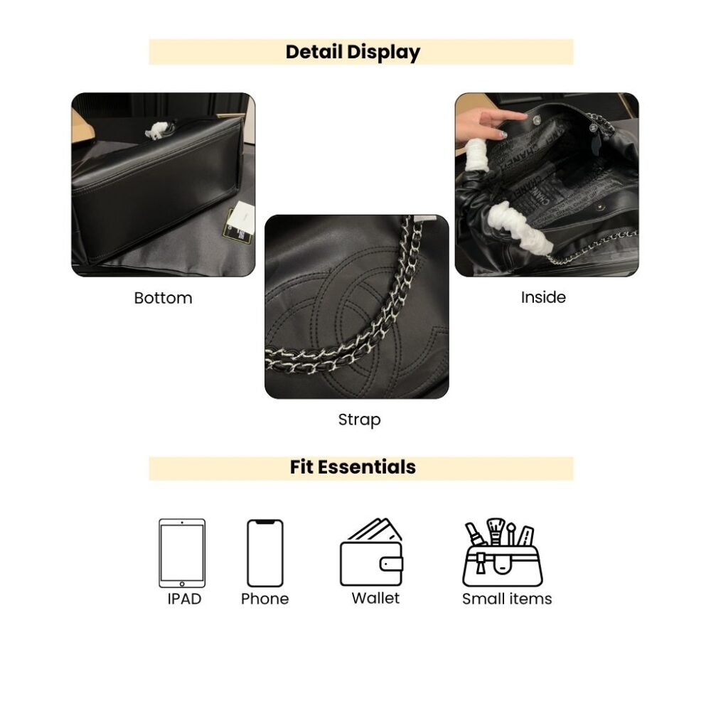 Chanel Large Hobo Bag Black Leather Chain Strap 36Cm