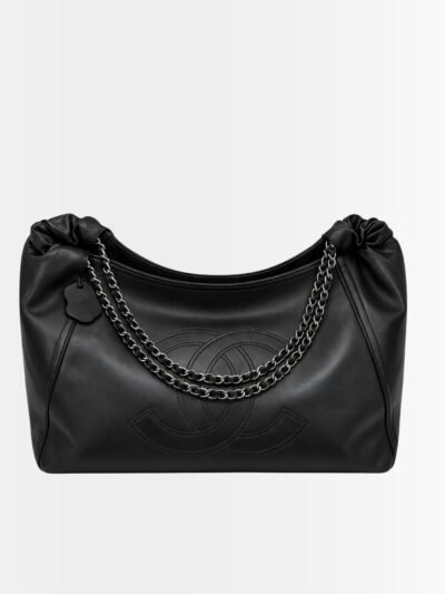 Chanel Large Hobo Bag Black Leather Chain Strap 36Cm