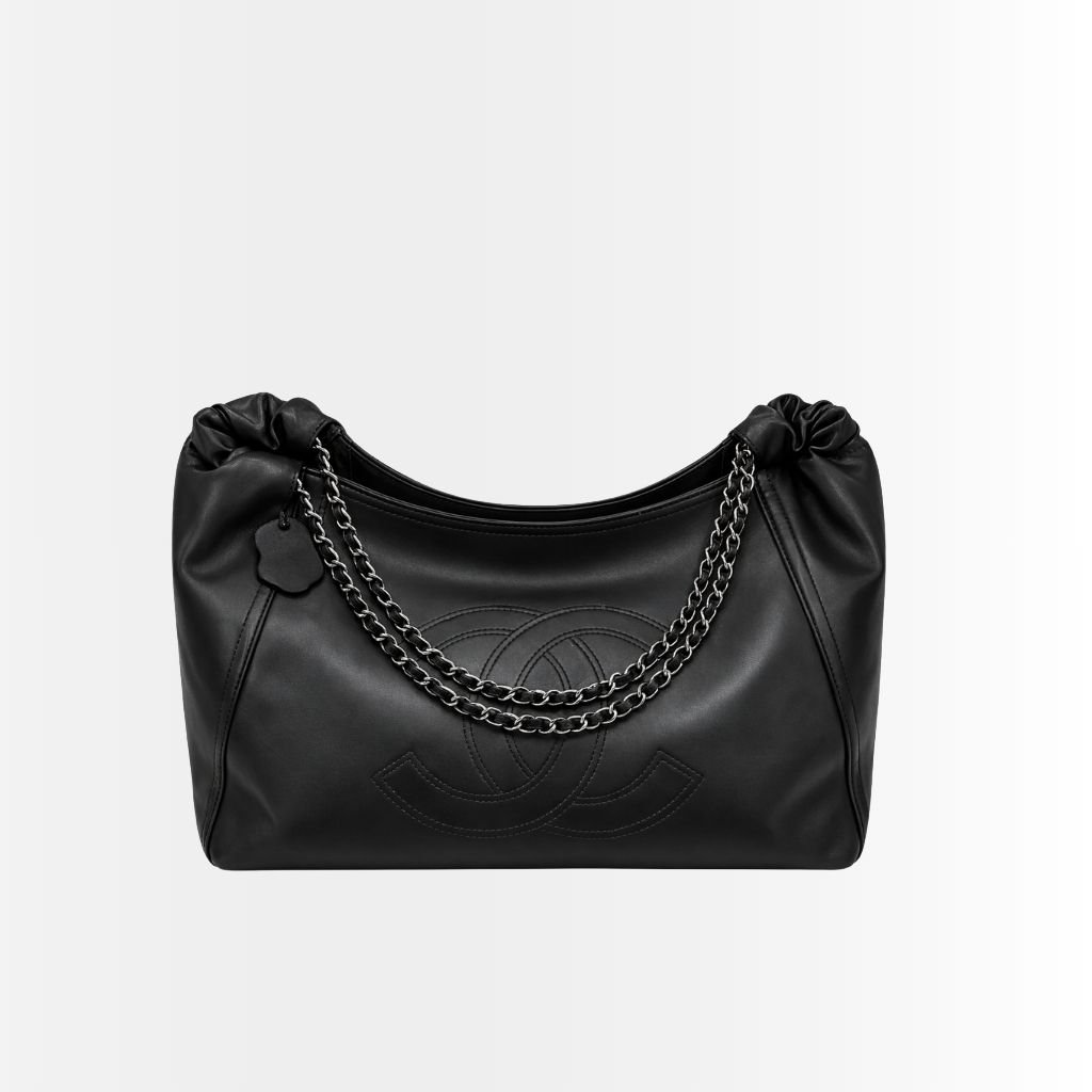Chanel Large Hobo Bag Black Leather Chain Strap 36Cm