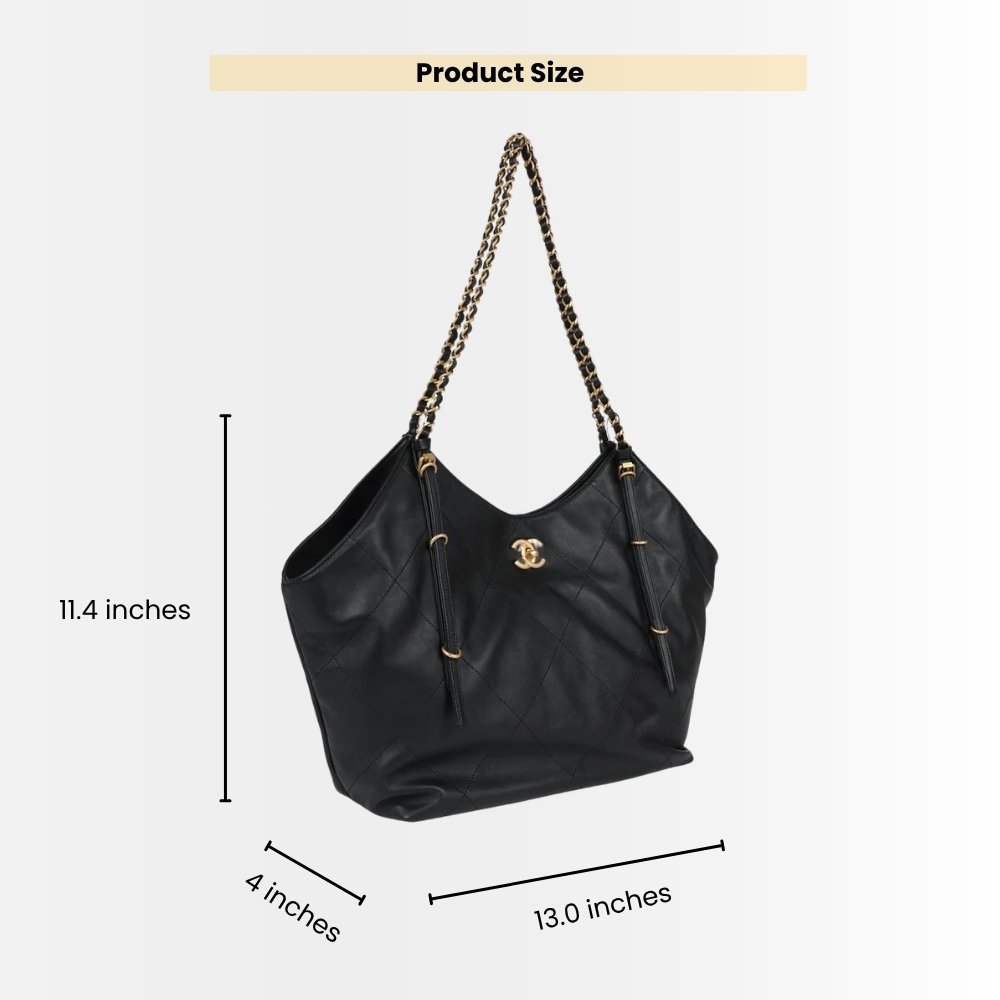 Chanel Large Shopping Bag And Gold Tone Metal Black 33Cm AS5463 B20565 94305