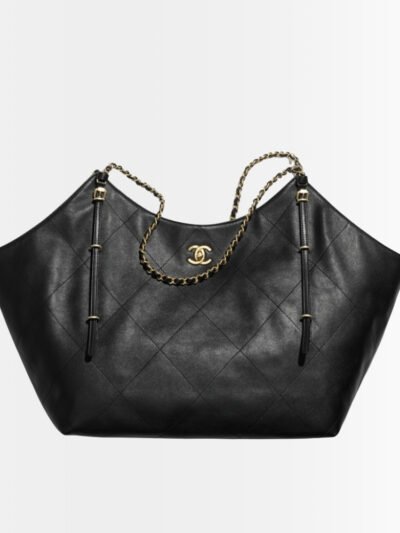 Chanel Large Shopping Bag And Gold Tone Metal Black 33Cm AS5463 B20565 94305