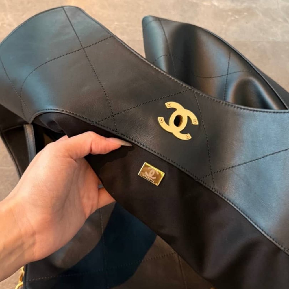 Chanel Large Shopping Bag And Gold Tone Metal Black 33Cm AS5463 B20565 94305
