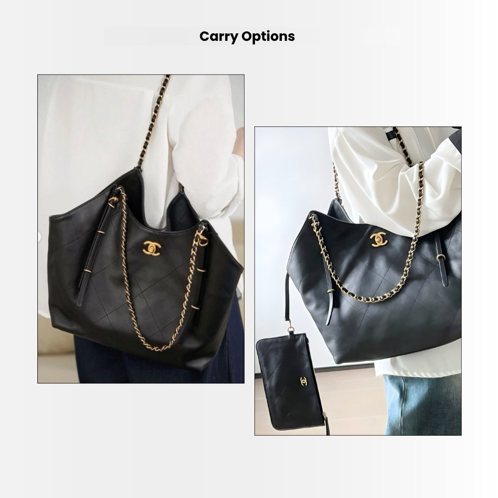 Chanel Large Shopping Bag And Gold Tone Metal Black 33Cm AS5463 B20565 94305