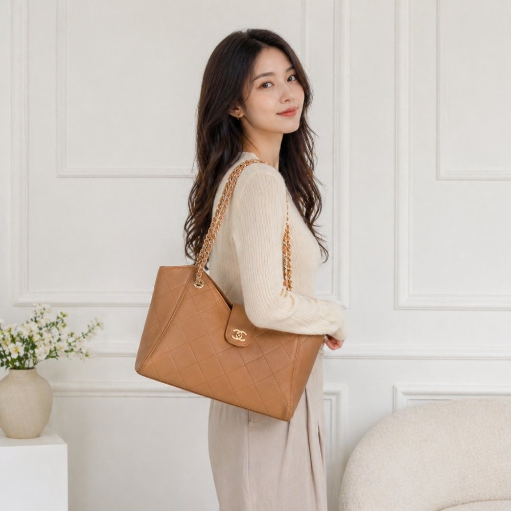 Chanel Large Shopping Bag Light Brown 32Cm AS6095 B23333 U6547