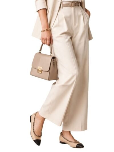 Chanel Leather And Fabric CC Chain Link Ballet Flats Beige And Black