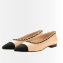 Chanel Leather And Fabric CC Chain Link Ballet Flats Beige And Black
