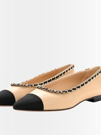 Chanel Leather And Fabric CC Chain Link Ballet Flats Beige And Black