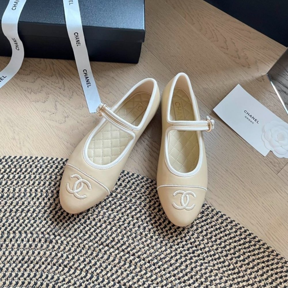 Chanel Mary Jane Ballet Flats Cream