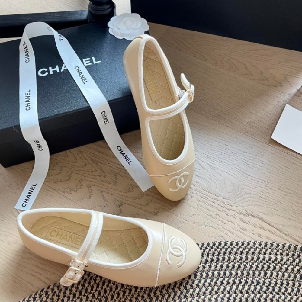 Chanel Mary Jane Ballet Flats Cream