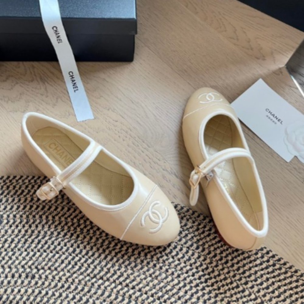 Chanel Mary Jane Ballet Flats Cream