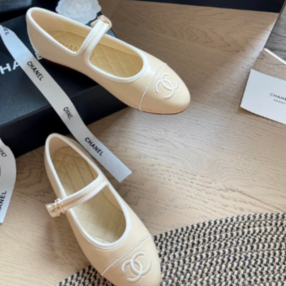 Chanel Mary Jane Ballet Flats Cream