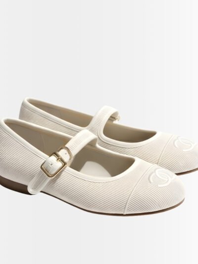 Chanel Mary Janes Knit Fabric Beige