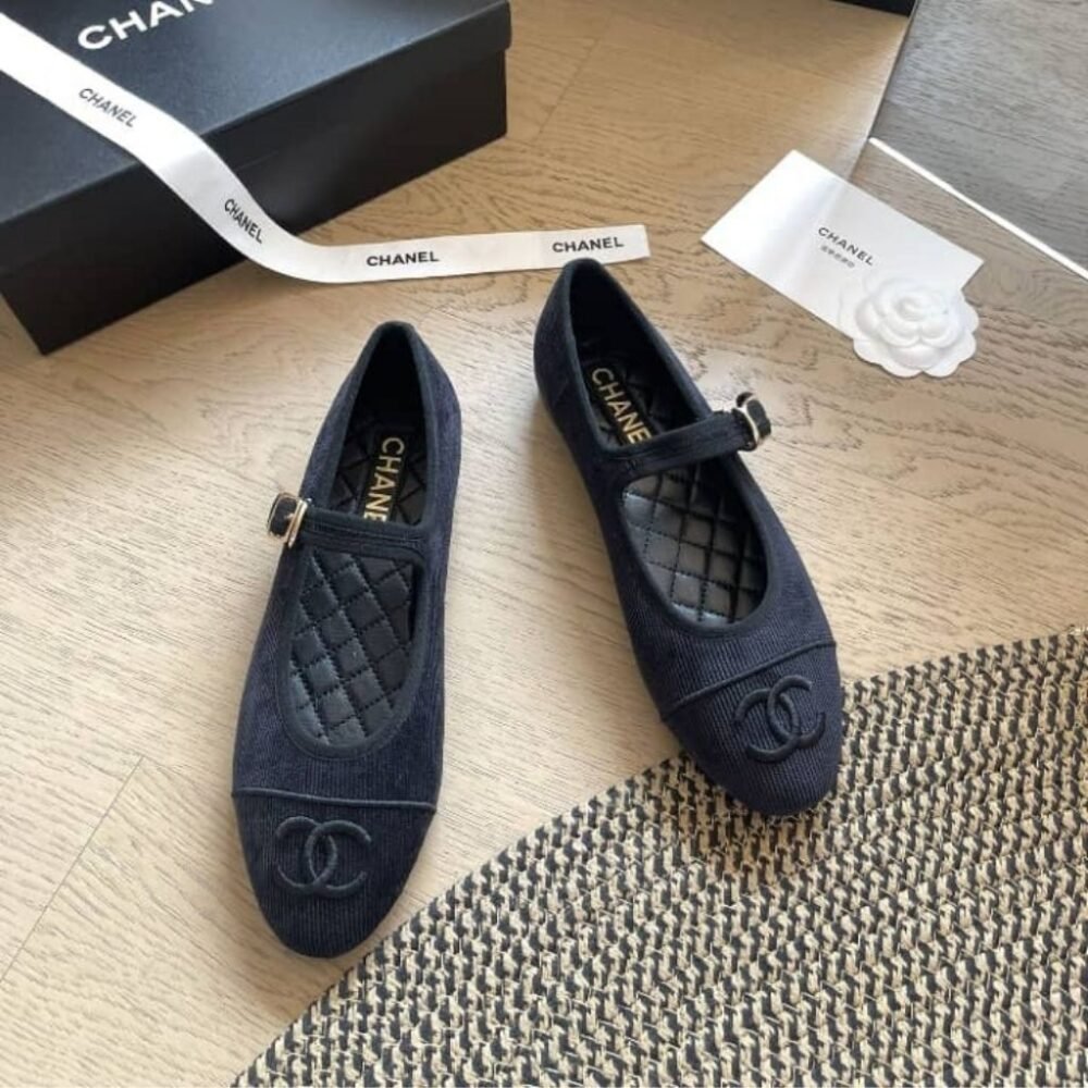 Chanel Mary Janes Knit Fabric Black