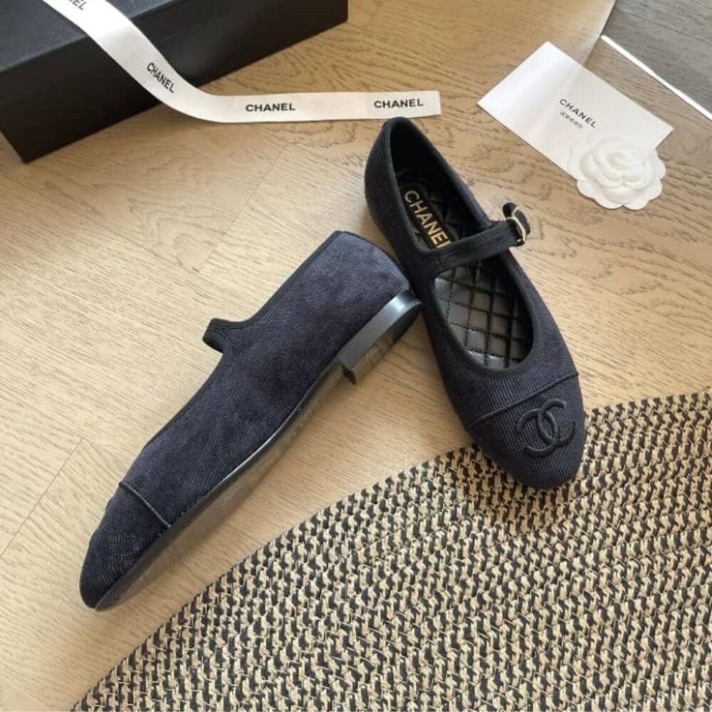 Chanel Mary Janes Knit Fabric Black