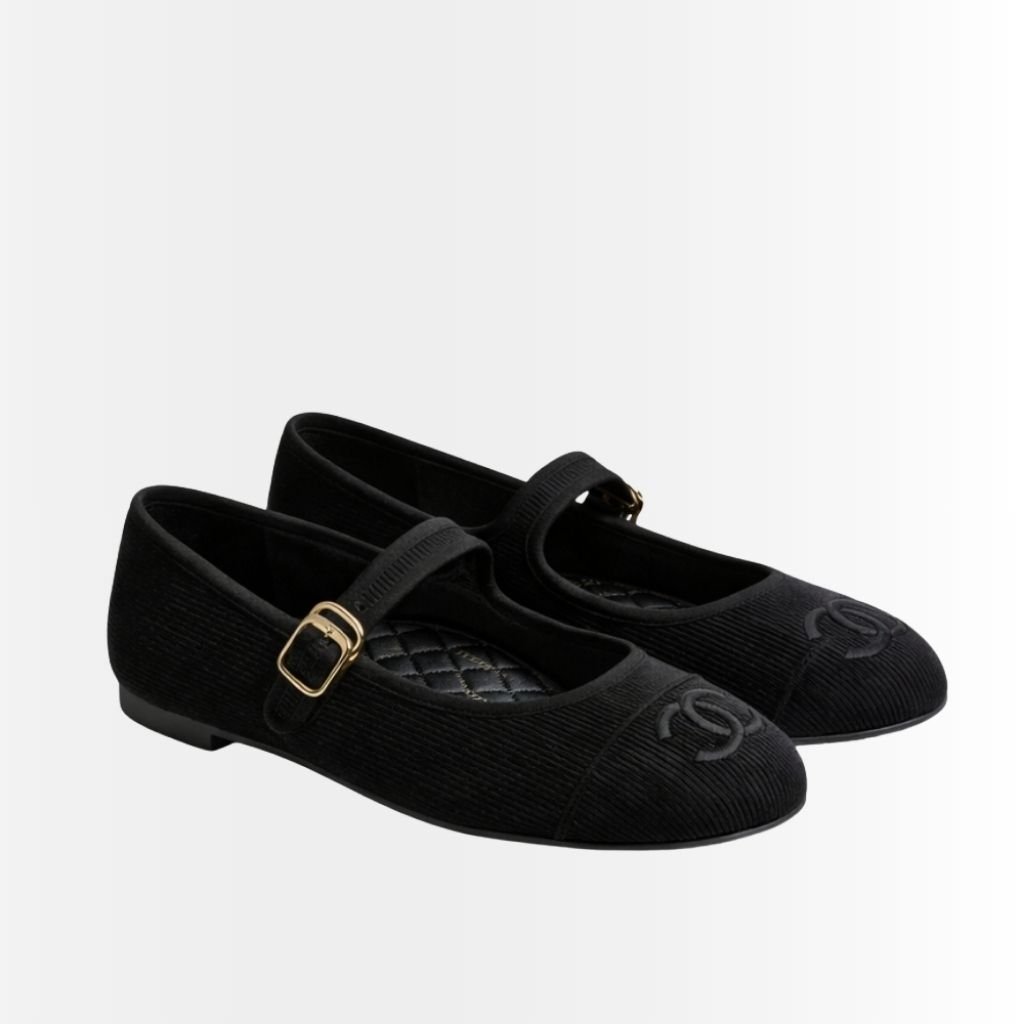 Chanel Mary Janes Knit Fabric Black