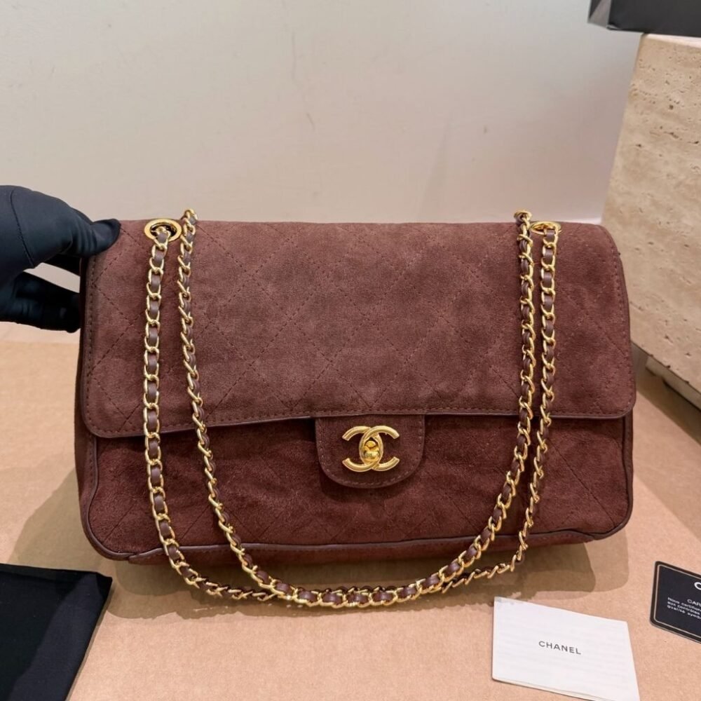 Chanel Maxi Flap Bag Suede Dark Brown 32cm AS6281 B24009 UA850