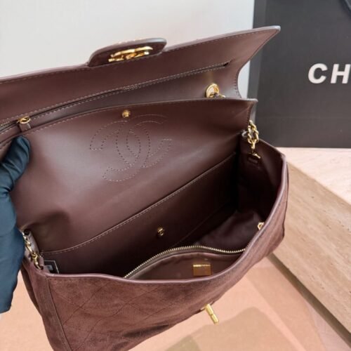 Chanel Maxi Flap Bag Suede Dark Brown 32cm AS6281 B24009 UA850