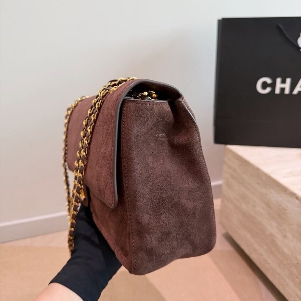Chanel Maxi Flap Bag Suede Dark Brown 32cm AS6281 B24009 UA850