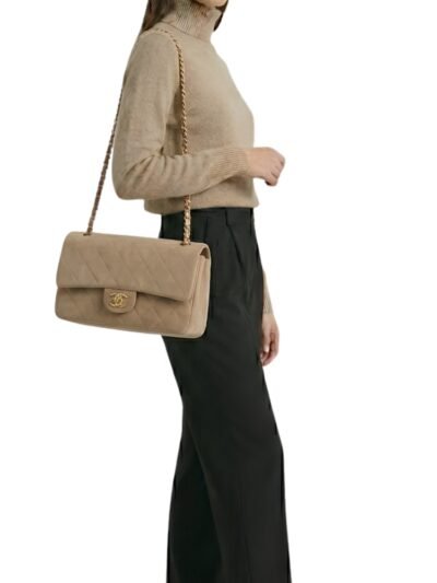 Chanel Maxi Flap Bag Suede Leather Dark Beige 32cm AS6281 B24009 U9390