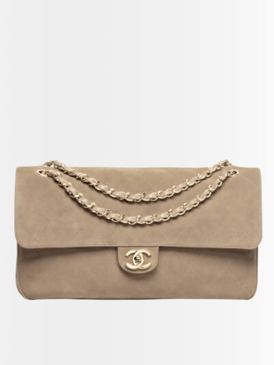Chanel Maxi Flap Bag Suede Leather Dark Beige 32cm AS6281 B24009 U9390