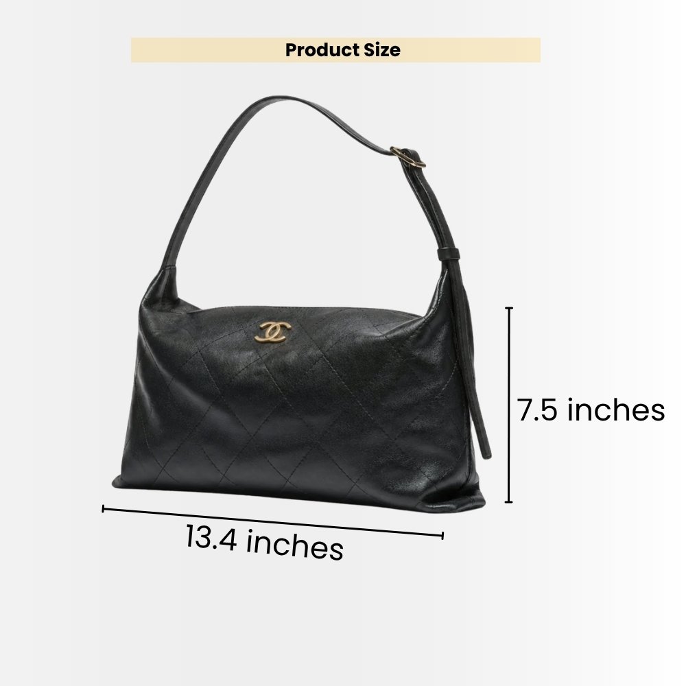 Chanel Maxi Hobo Bag Shiny Black Leather With Silver Toned Hardware 34Cm