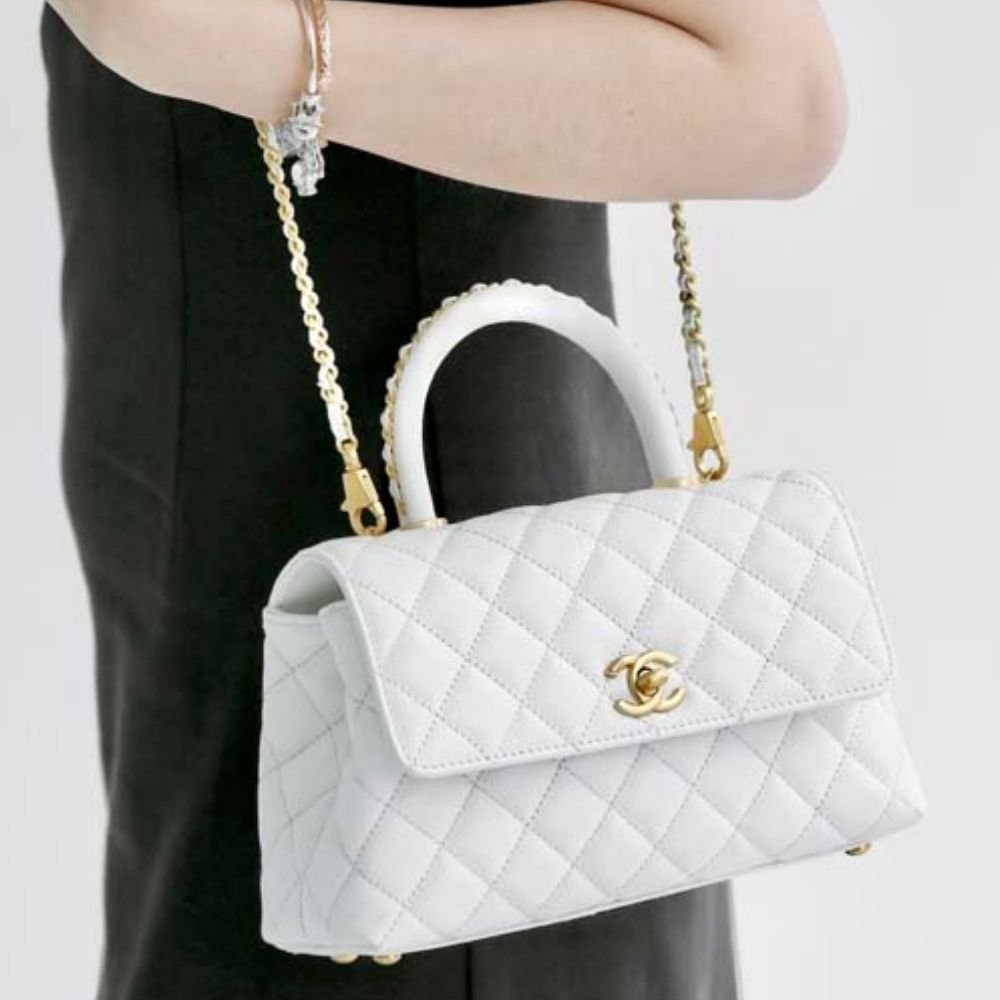 Chanel Medium Coco Handle Bag White 29cm