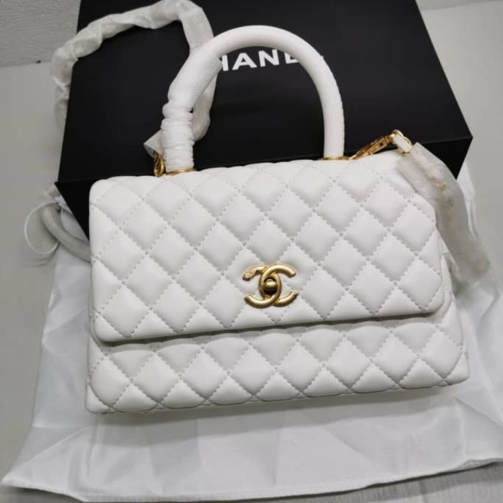 Chanel Medium Coco Handle Bag White 29cm