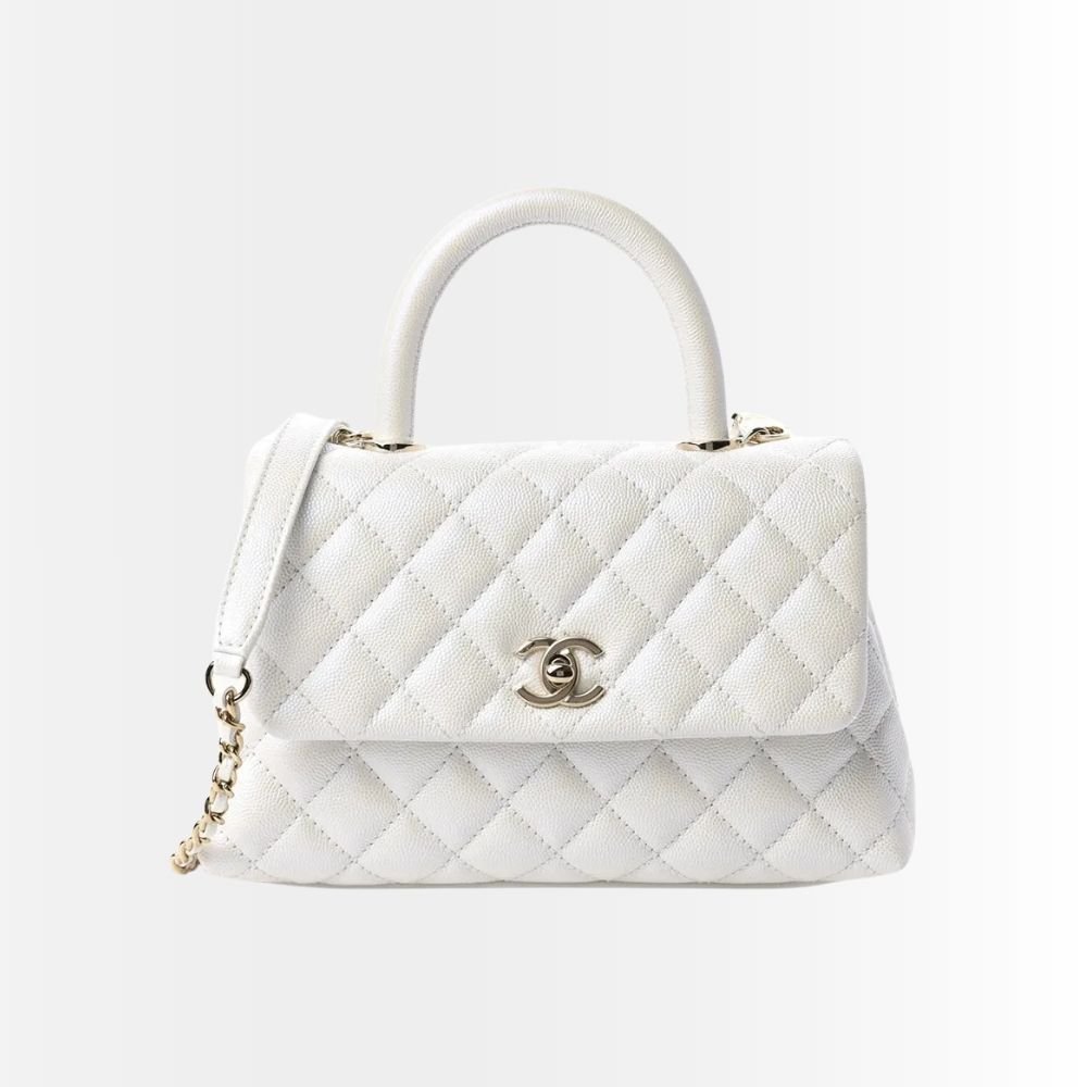 Chanel Medium Coco Handle Bag White 29cm