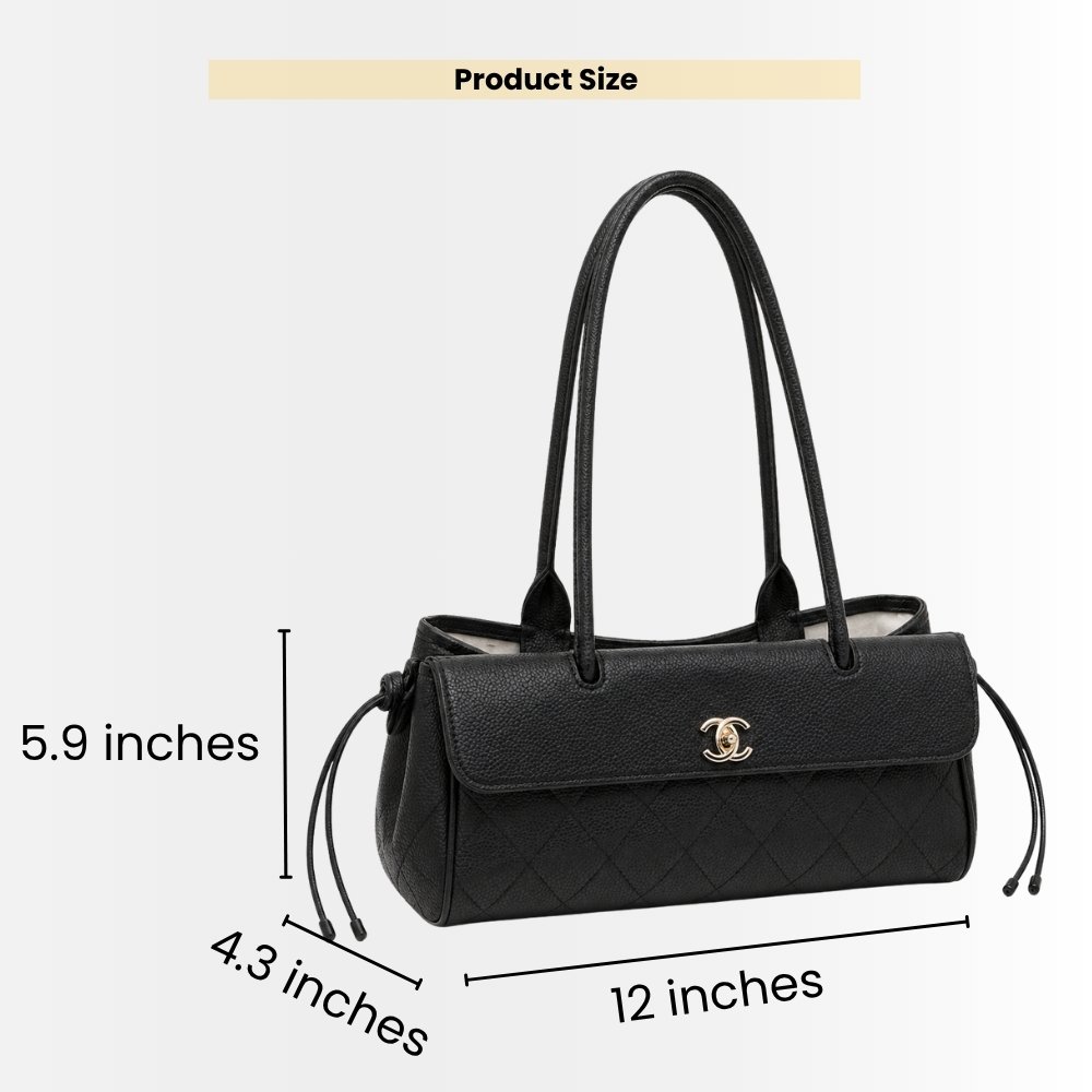 Chanel Medium Handle Bag Black Pebbled Leather 30Cm