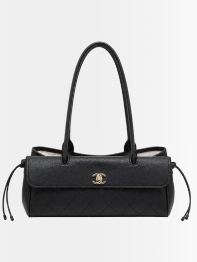 Chanel Medium Handle Bag Black Pebbled Leather 30Cm