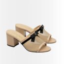 Chanel Mesh Bow Block Heel Mules Beige And Black