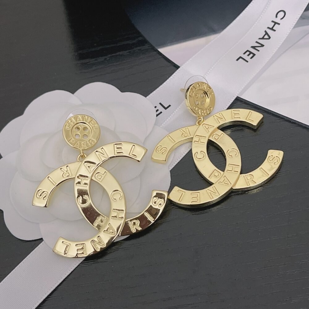 Chanel Metal Large Paris Button Earrings Gold